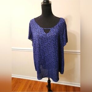 Torrid Women's Purple / Black Print Cap Sleeve Blouse Sz 2